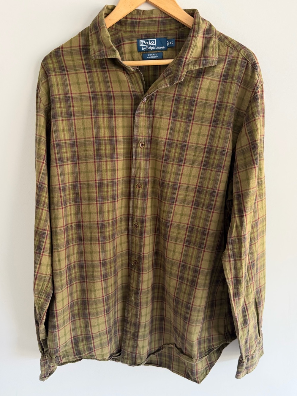 Polo Ralph Lauren Mens XL Estate Custom Fit Green Plaid Button Up Shirt